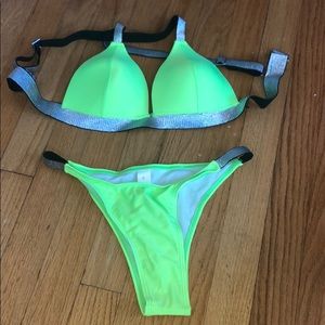 NEW*neon green/yellow sparkle pushup cheeky bikini